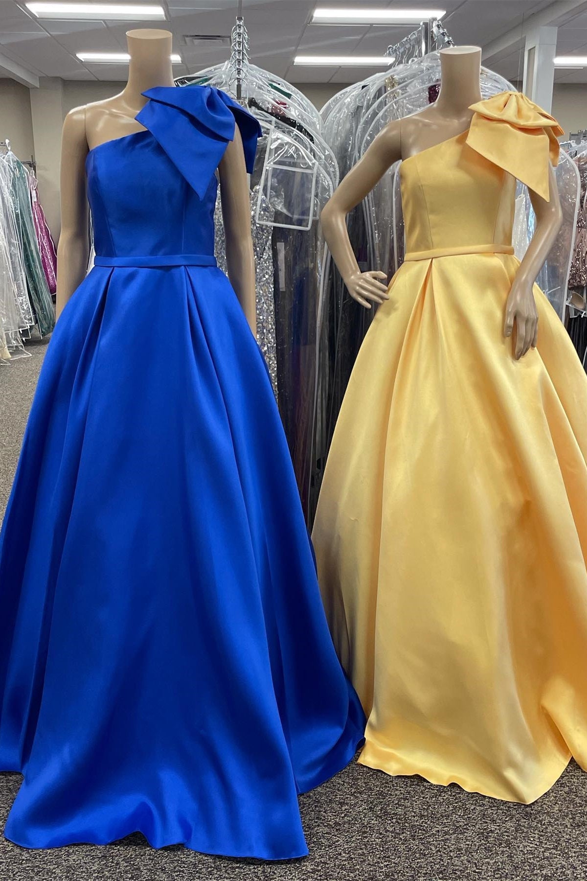 dressimeDressime A Line One-Shoulder Satin Prom Dress with Bow