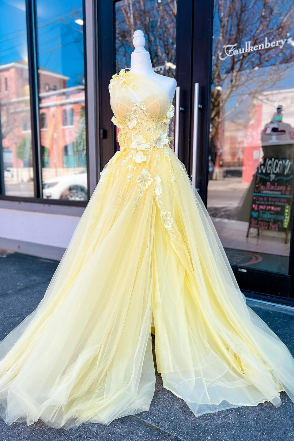 Dressime A Line One Shoulder Tulle 3D Appliques Beaded Long Prom Dress dressime Dressime A Line One Shoulder Tulle 3D Appliques Beaded Long Prom Dress dressime