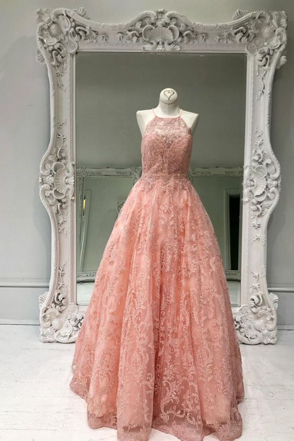 Dressime A Line Scoop Neck Tulle Beaded Prom Dress With Appliques dressime Dressime A Line Scoop Neck Tulle Beaded Prom Dress With Appliques dressime
