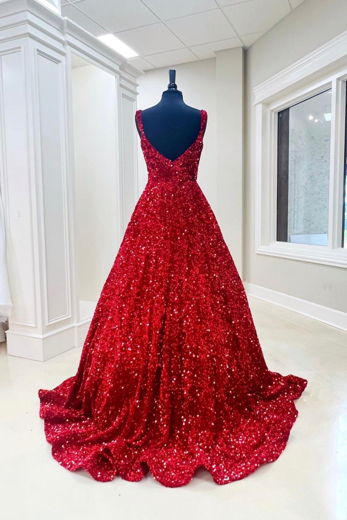 dressimeA-Line Sequins Straps Long Prom Dresses