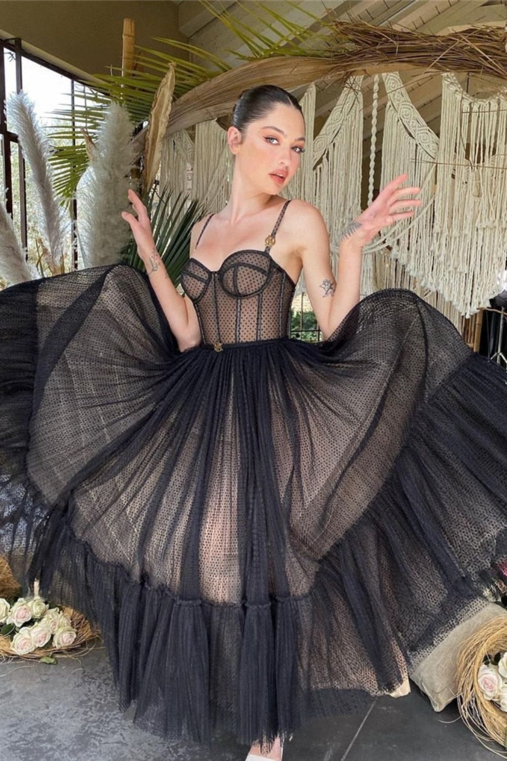 Dressime A Line Spaghetti Straps Tulle Homecoming Dresses dressime