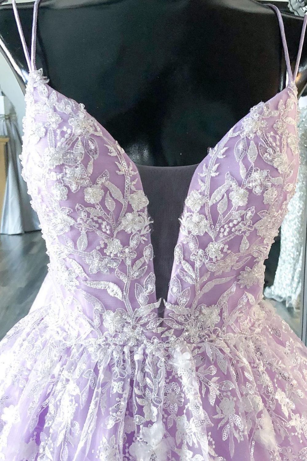 Dressime A Line Spaghetti Straps Tulle Prom Dress With Appliques dressime