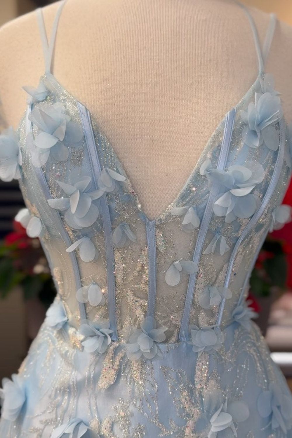 Dressime A Line Spaghetti Straps Tulle Prom Dress With Flowers dressime