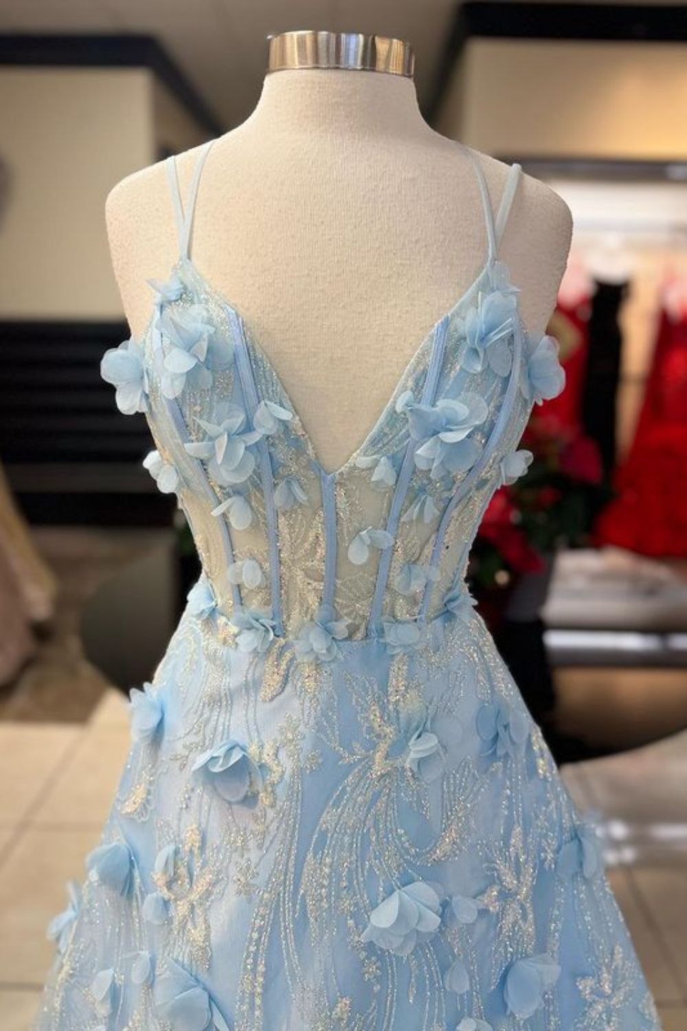 Dressime A Line Spaghetti Straps Tulle Prom Dress With Flowers dressime