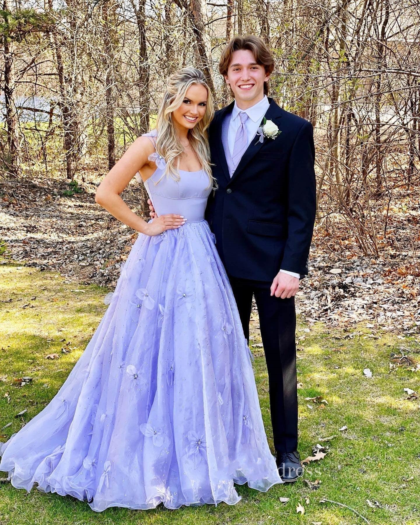 dressimeA Line Spaghetti Straps Tulle Prom Dresses With 3D Flower
