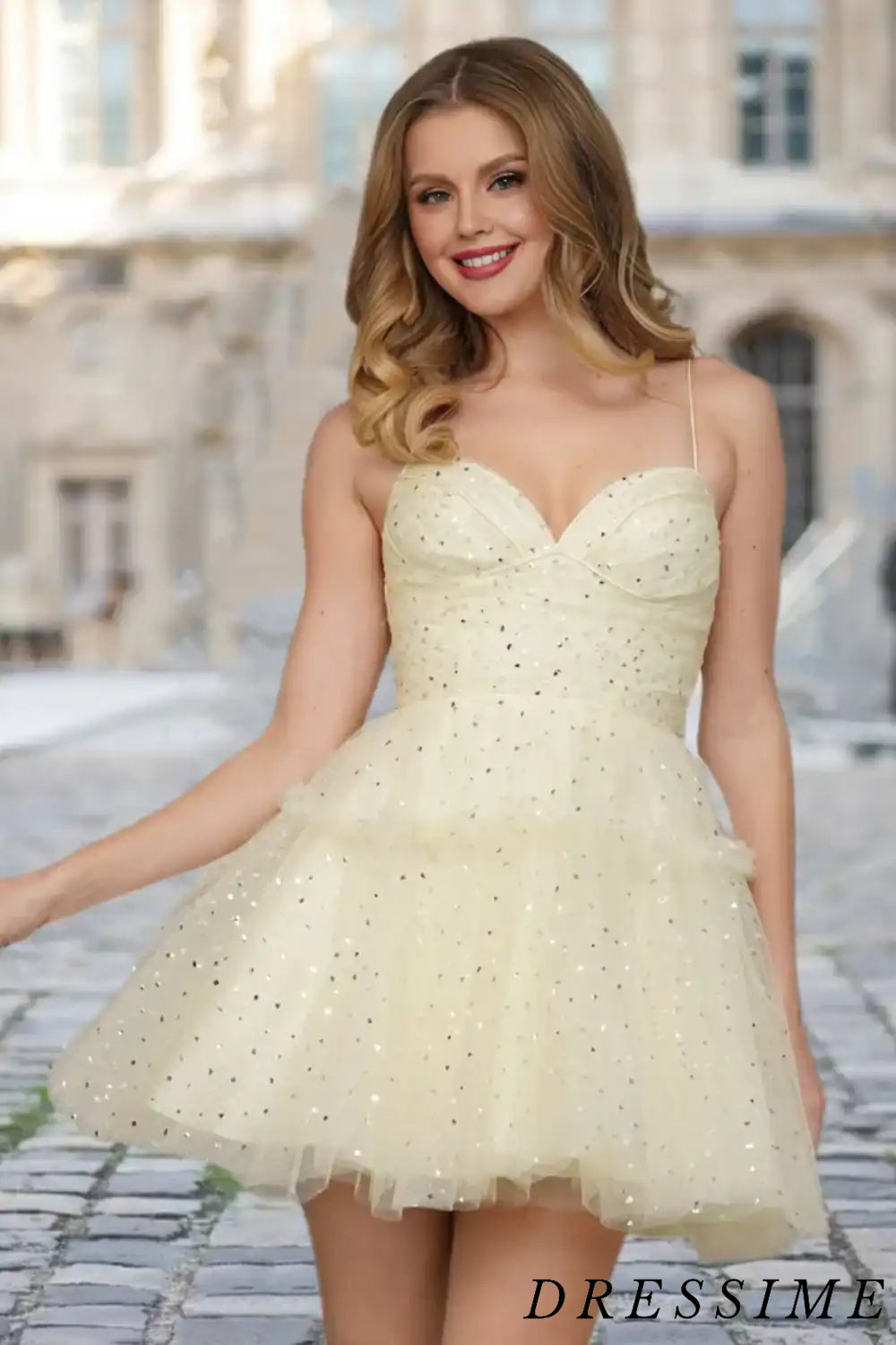 Dressime A Line Spaghetti Straps Tulle Sequins Short/Mini Homecoming D dressime Dressime A Line Spaghetti Straps Tulle Sequins Short/Mini Homecoming D dressime
