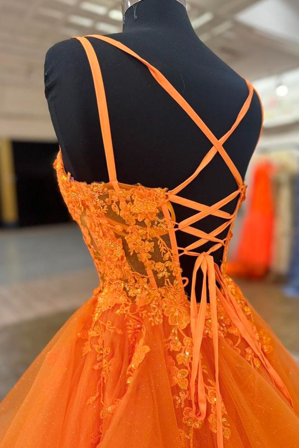 Dressime A Line Spaghetti Straps Tulle Tiered Long Prom Dress With Sequin Appliques dressime