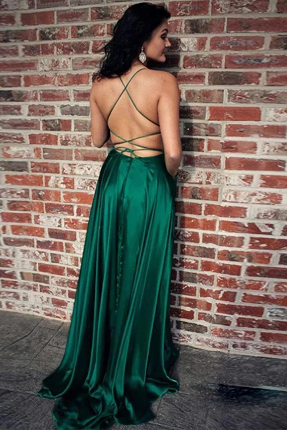 dressimeA Line Spaghetti straps Satin Prom Dresses With Slit