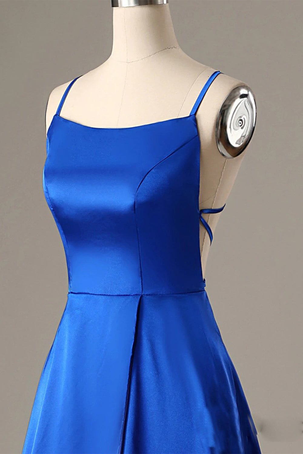 dressimeA Line Spaghetti straps Satin Prom Dresses With Slit