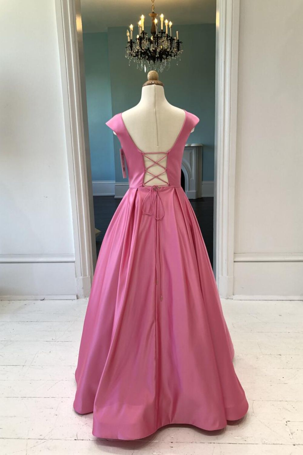 Dressime A Line Square Neck Satin Girl Pageant Dress With Pocket dressime