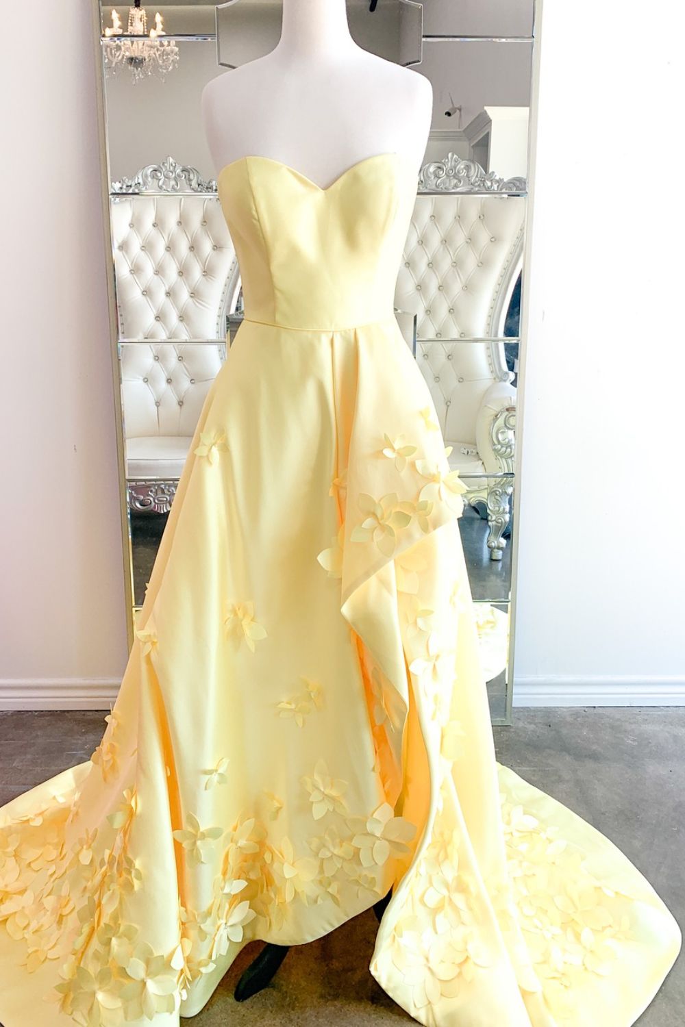 Dressime A Line Strapless Satin Long Prom Dress With 3D Flowers dressime Dressime A Line Strapless Satin Long Prom Dress With 3D Flowers dressime
