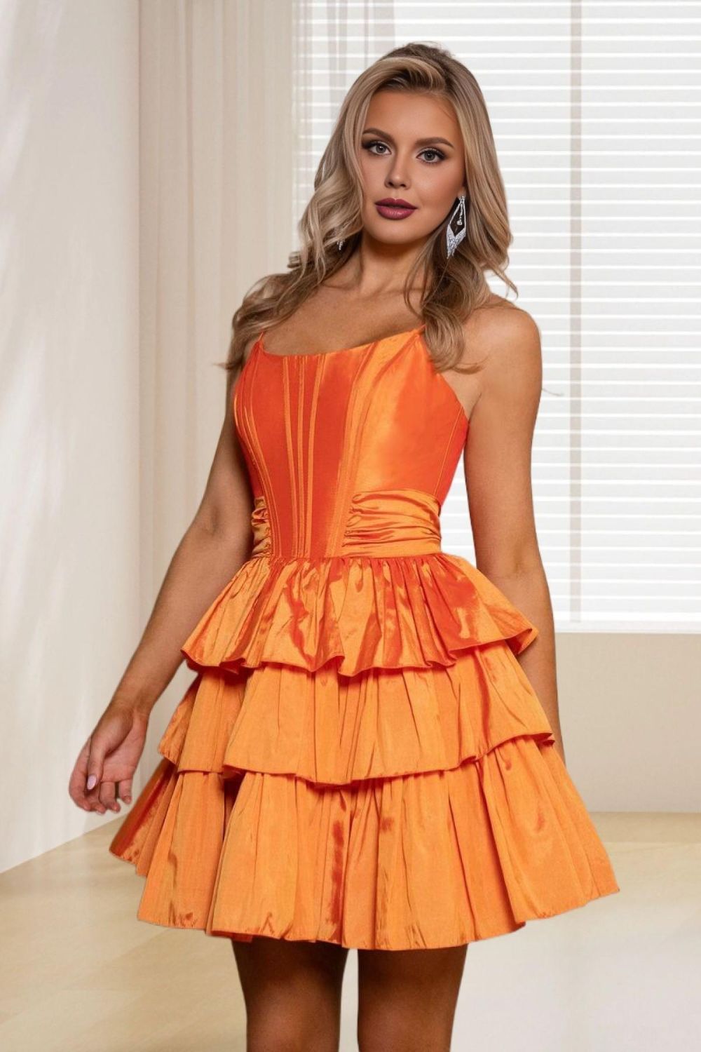 Dressime A Line Strapless Satin Tiered Short/Mini Homecoming Dress Wit dressime Dressime A Line Strapless Satin Tiered Short/Mini Homecoming Dress Wit dressime