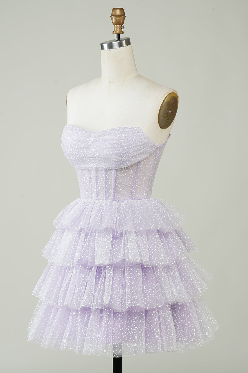 dressimeA Line Strapless Short/Mini Tulle Tiered Homecoming Dresses With Ruffles