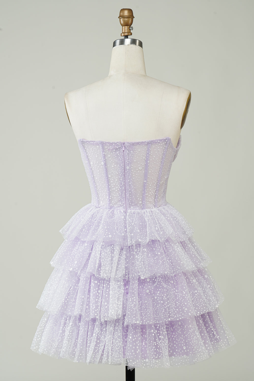 dressimeA Line Strapless Short/Mini Tulle Tiered Homecoming Dresses With Ruffles