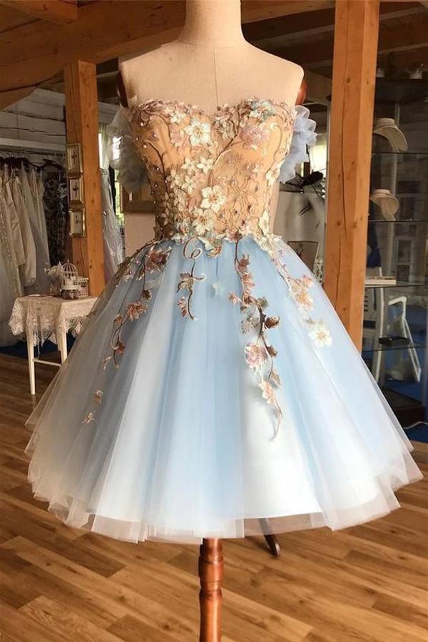 Dressime A Line Strapless Tulle Short/Mini Homecoming Dress With Appli dressime Dressime A Line Strapless Tulle Short/Mini Homecoming Dress With Appli dressime