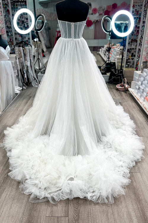 Dressime A Line Strapless Tulle Tiered Long Prom Dress with Ruffles dressime