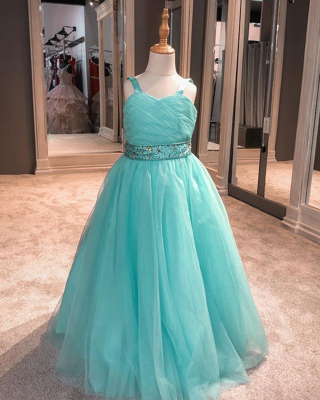 Dressime A Line Straps Tulle Long Girl Pageant Dress With Beaded dressime Dressime A Line Straps Tulle Long Girl Pageant Dress With Beaded dressime