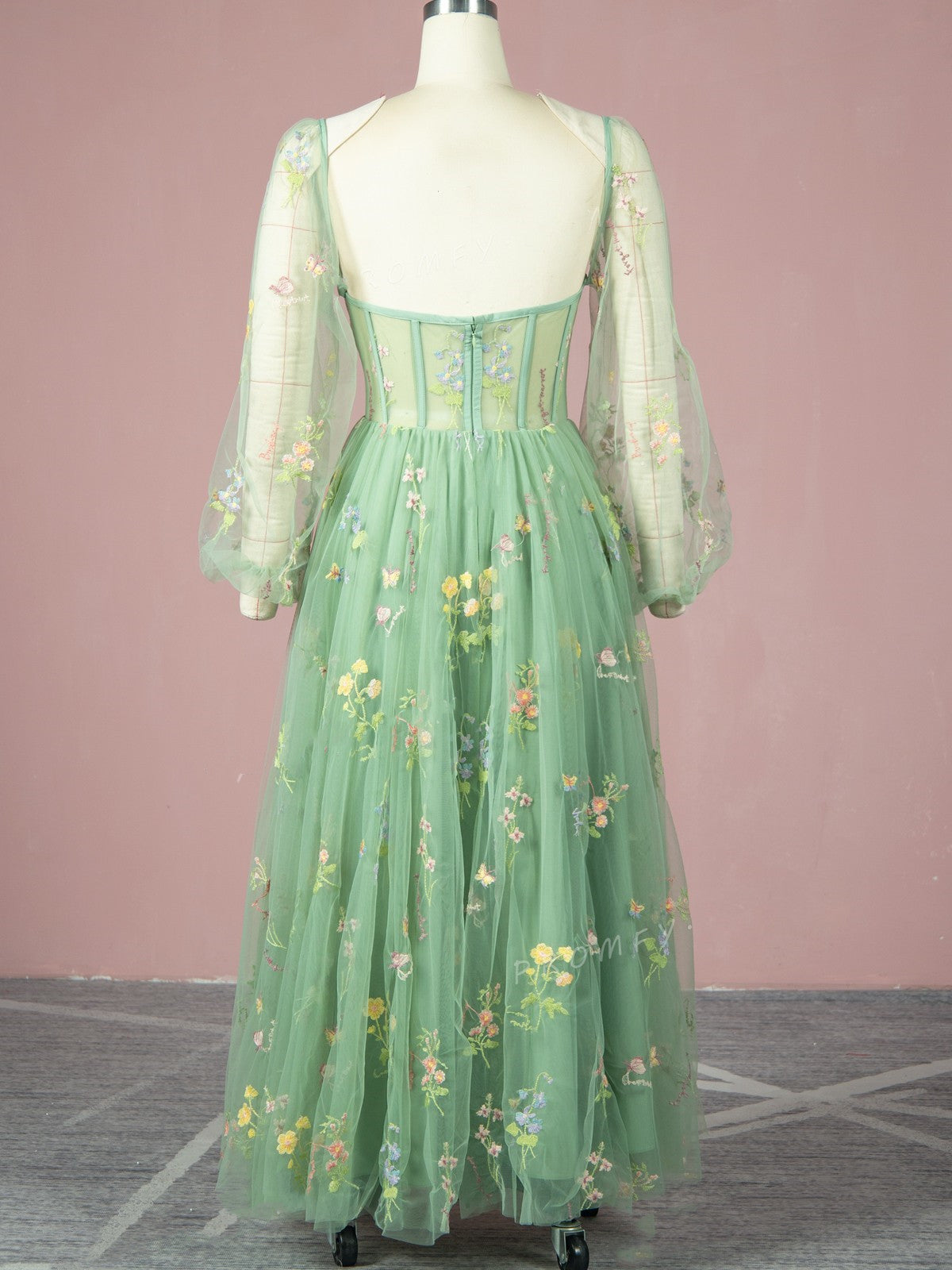 dressimeA Line Stunning Sweetheart Neck Appliques Long Sleeve Homecoming Dress