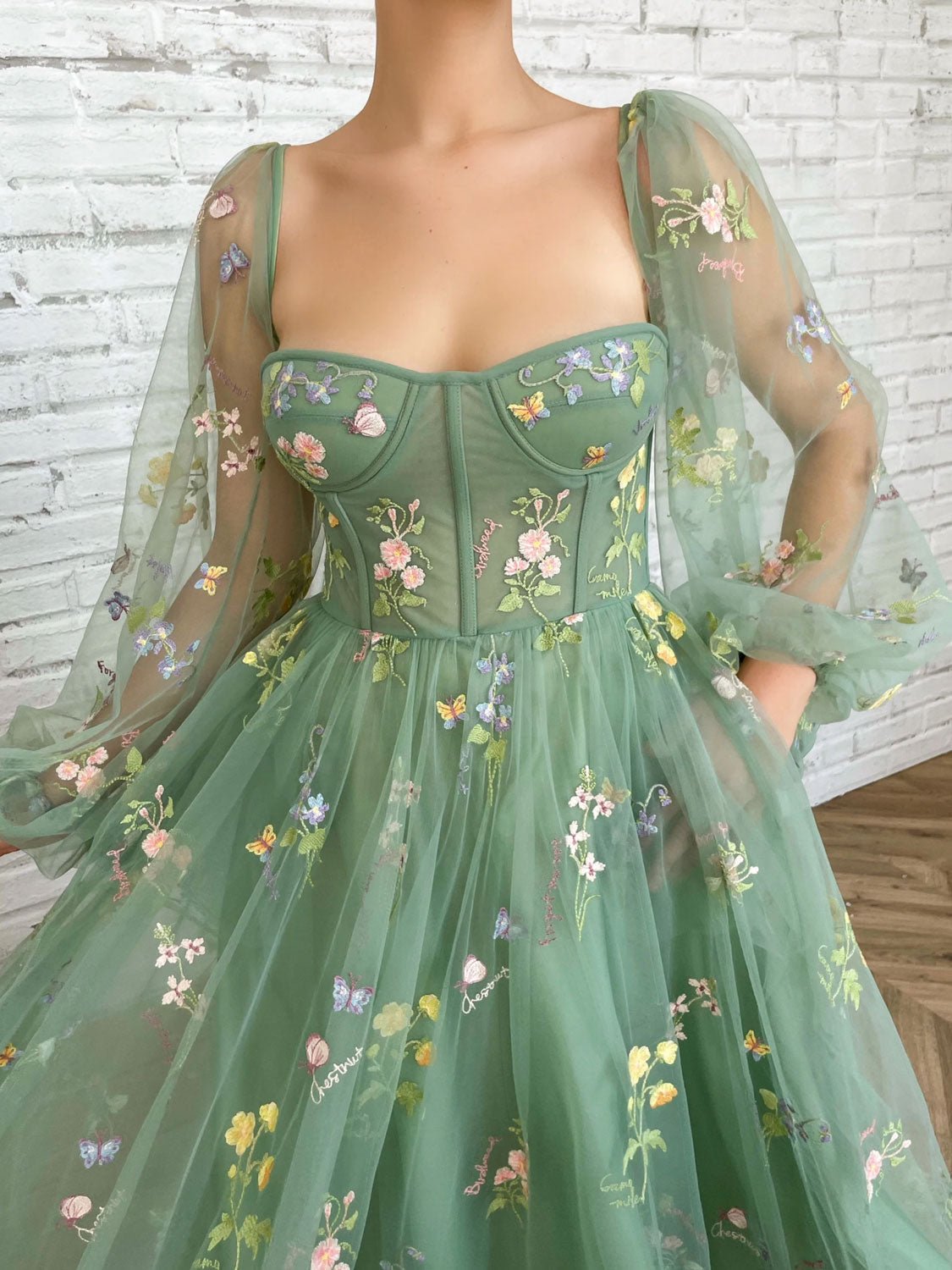 dressimeA Line Stunning Sweetheart Neck Appliques Long Sleeve Homecoming Dress