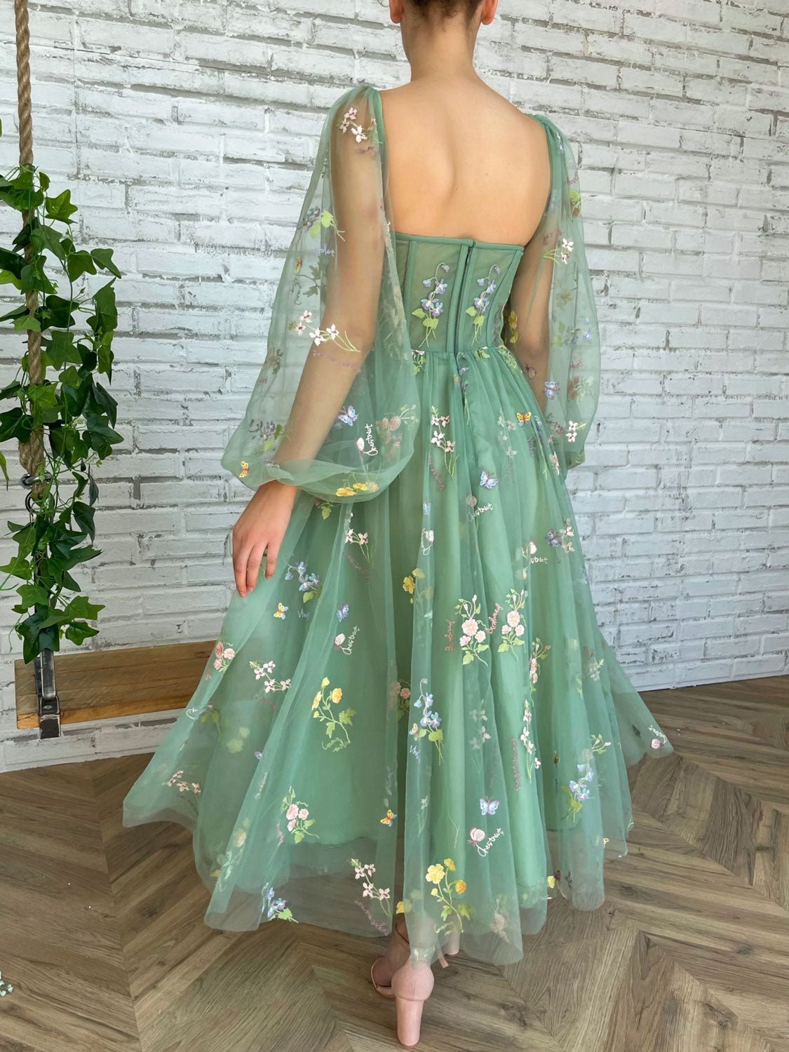 dressimeA Line Stunning Sweetheart Neck Appliques Long Sleeve Homecoming Dress