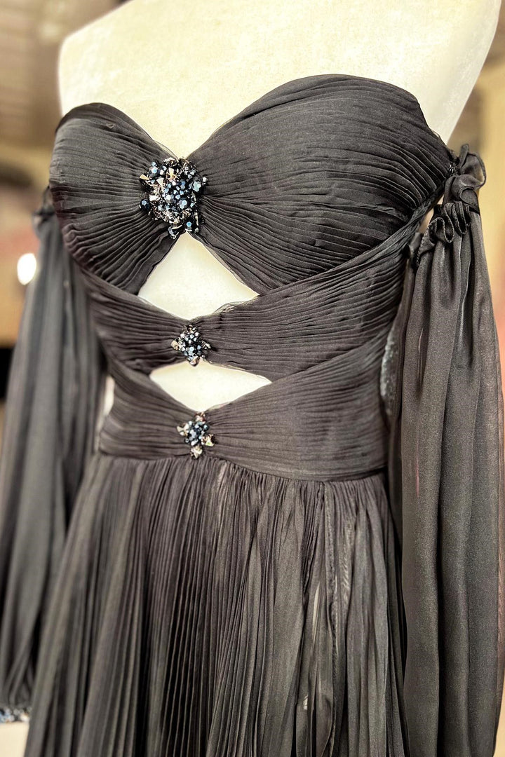 dressimeA Line Sweetheart Beades Chiffon Prom Dresses with Slit