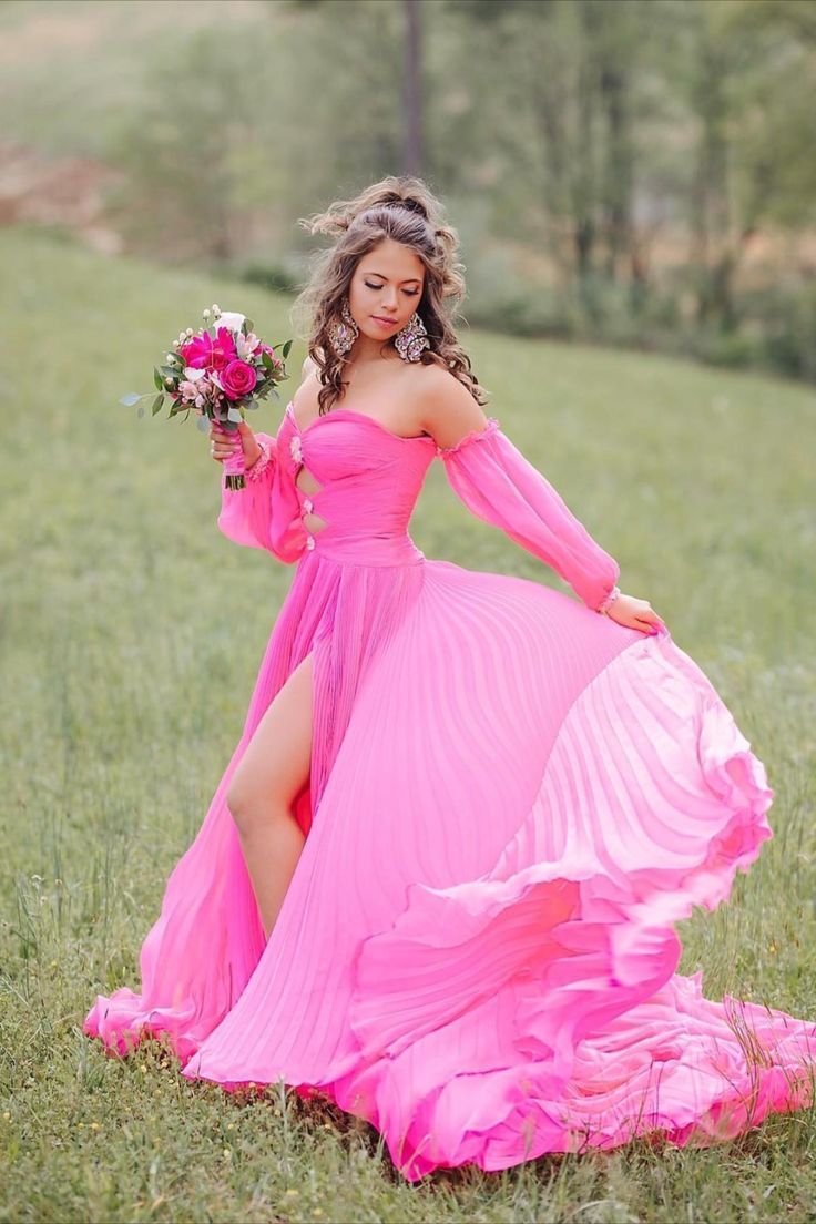 dressimeA Line Sweetheart Beades Chiffon Prom Dresses with Slit