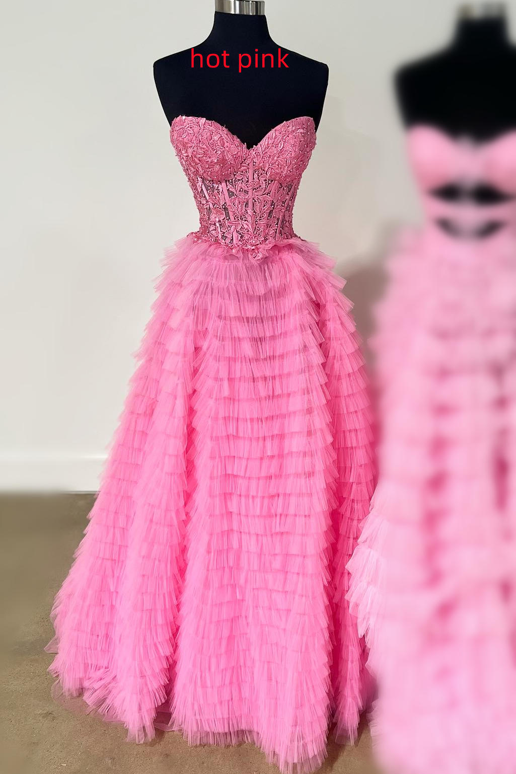 dressimeA Line Sweetheart Lace Corset Tiered Tulle Prom Dress