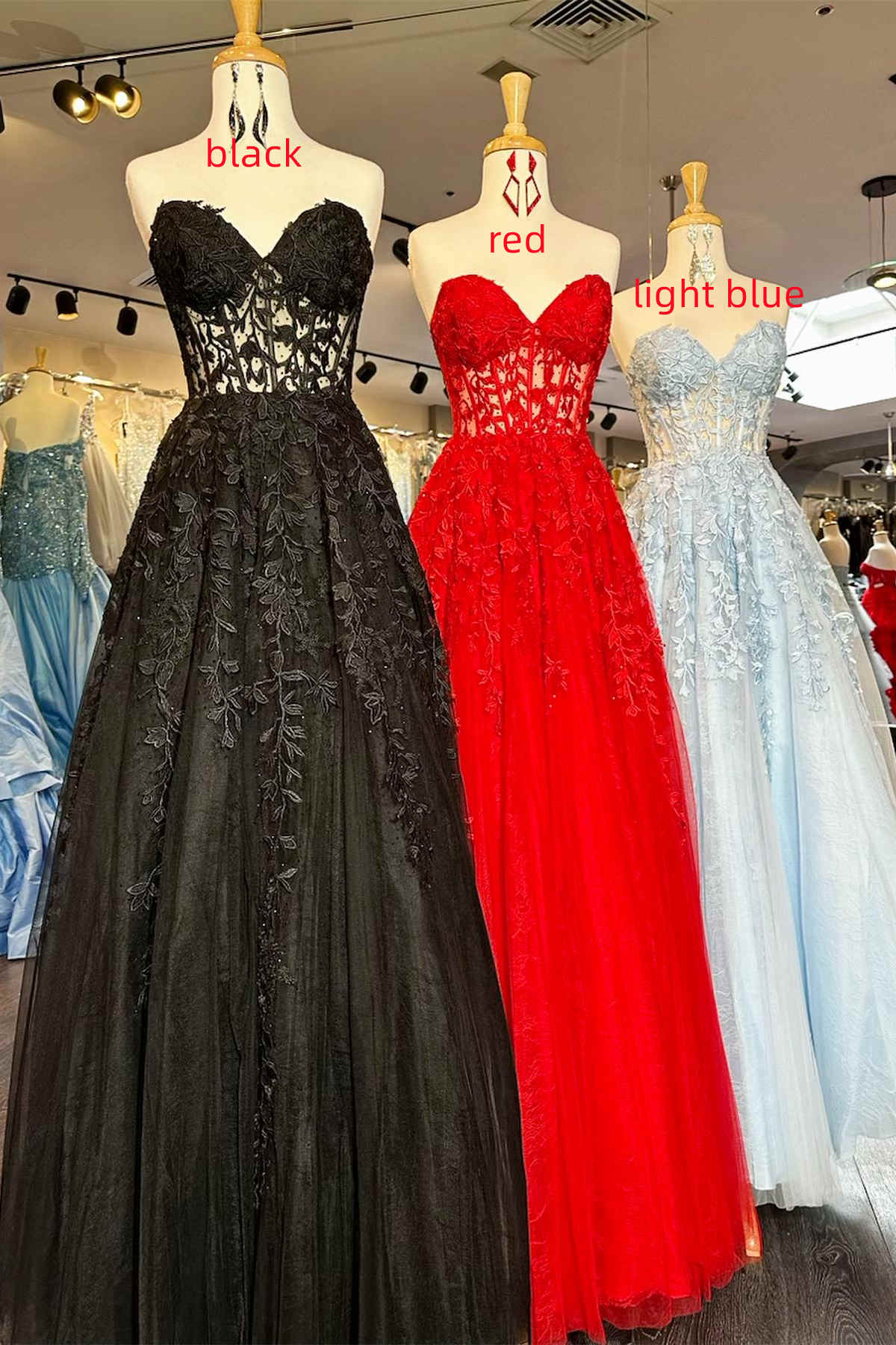 dressimeA-Line Sweetheart Tulle Corset Long Prom Dresses With Appliques
