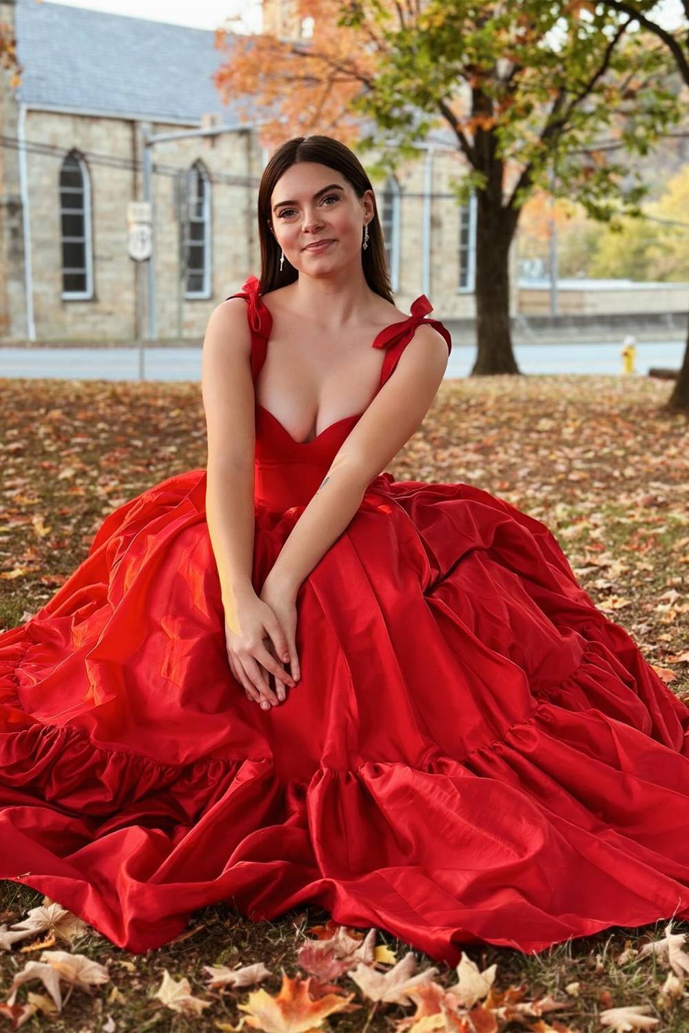 dressimeA-Line Tie Straps Corset Satin Long Prom Dress