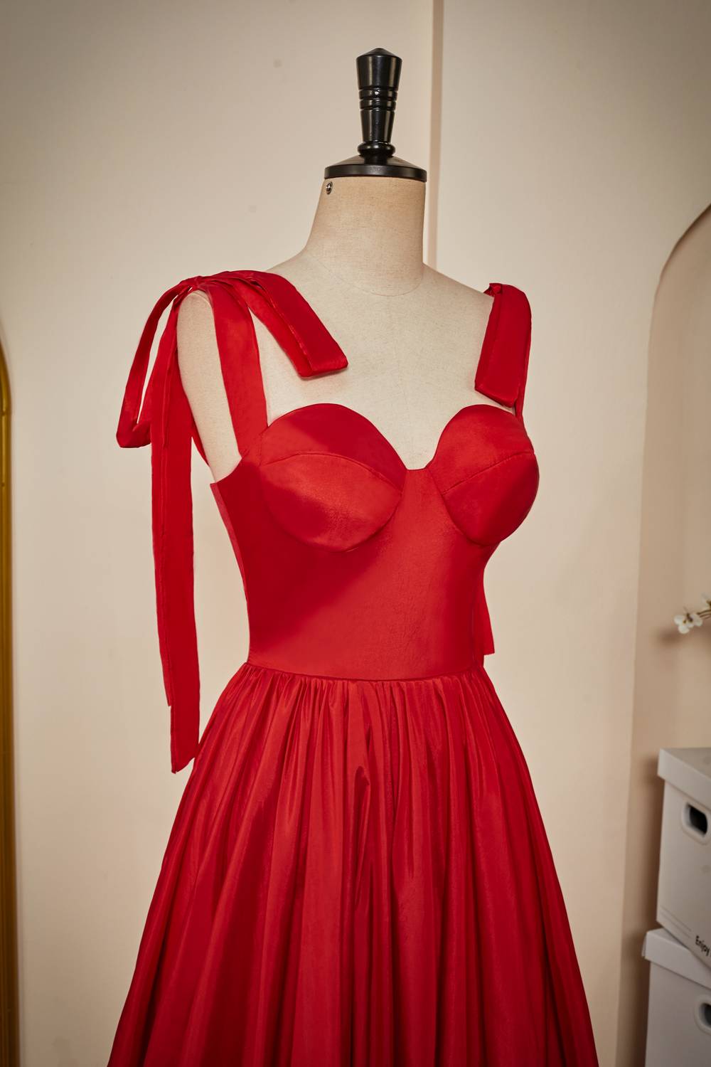 dressimeA-Line Tie Straps Corset Satin Long Prom Dress