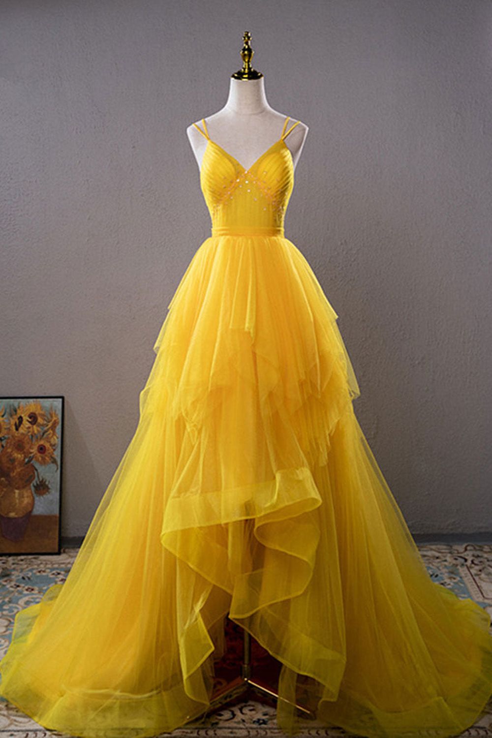 Dressime A Line Tulle V Neck High Low Prom Dress With Beads And Ruffle dressime Dressime A Line Tulle V Neck High Low Prom Dress With Beads And Ruffle dressime