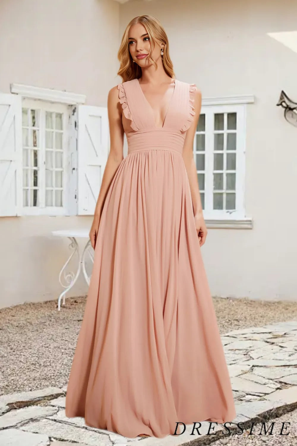 Dressime A Line V Neck Chiffon Pleated Floor Length Bridesmaid Dress W dressime Dressime A Line V Neck Chiffon Pleated Floor Length Bridesmaid Dress W dressime