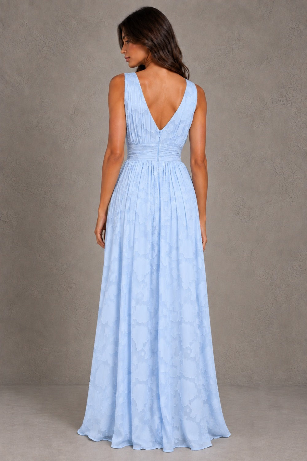 Dressime A Line V Neck Floral Burnout Long Bridesmaid Dresses With Slit