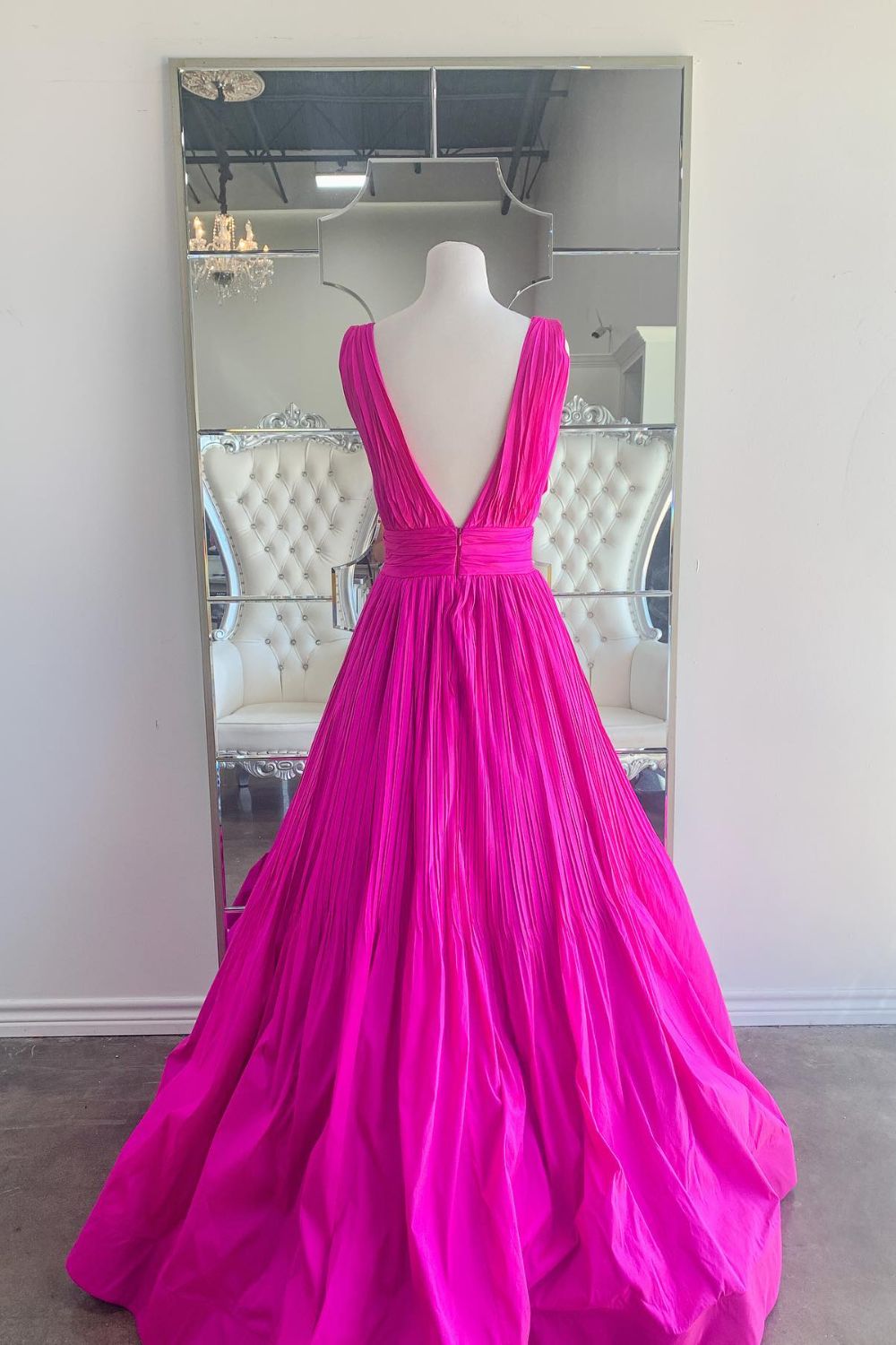 Dressime A Line V Neck Polyester Long Prom Dress dressime