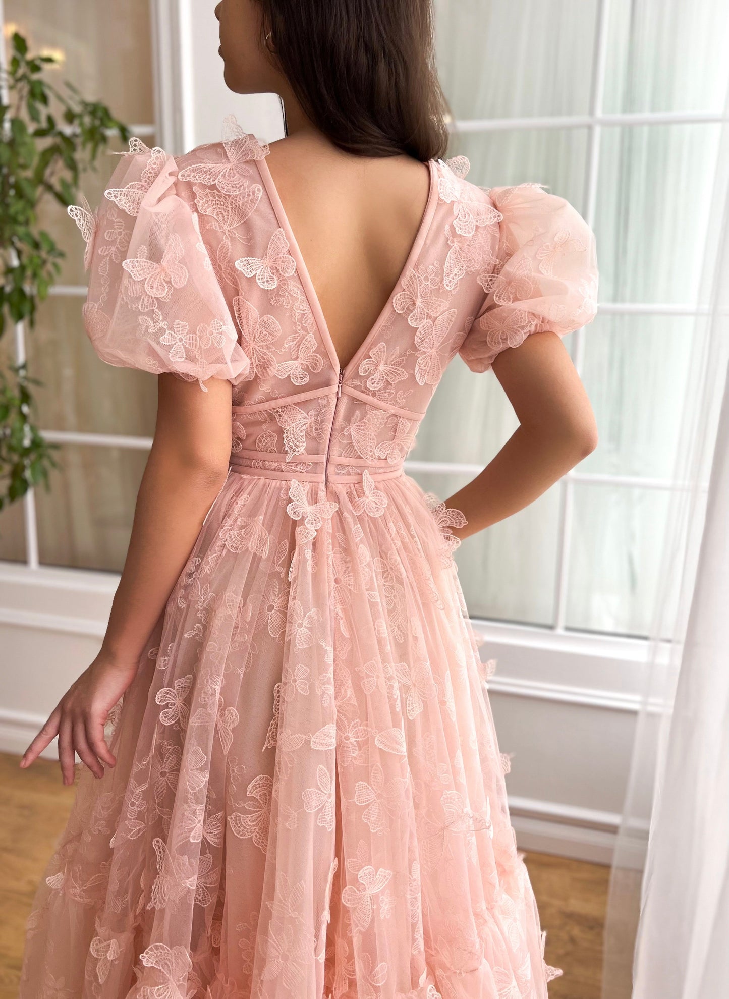 Dressime A Line V Neck Tulle Midi Party Dress With Butterfly dressime