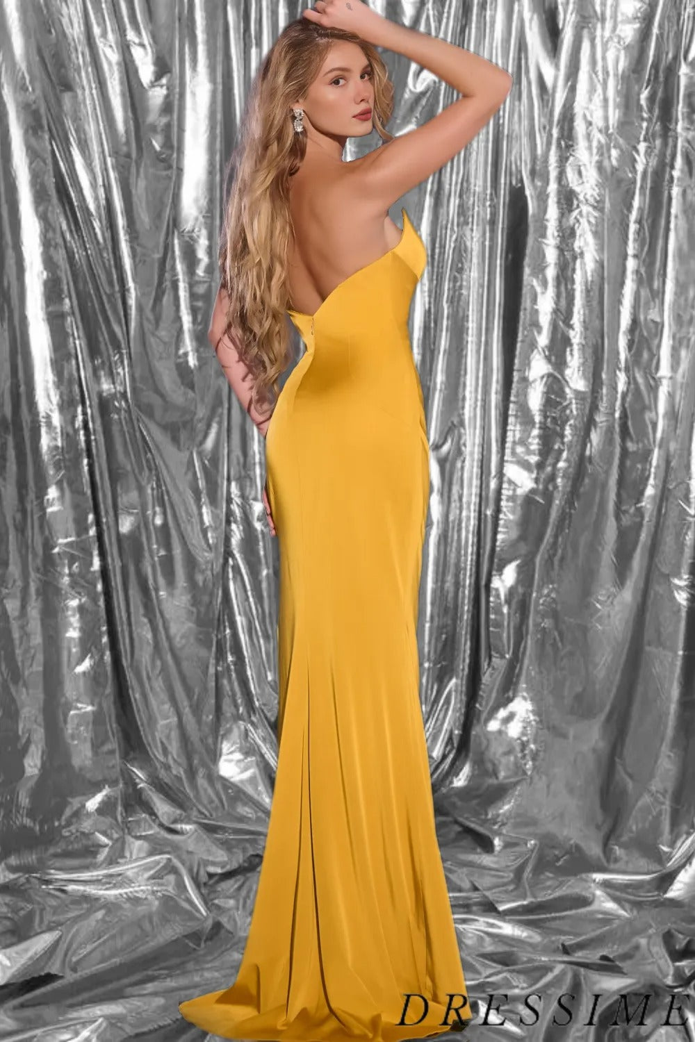 Dressime Alluring Mermaid Spaghetti Straps Satin Long Prom Dress With Slit dressime