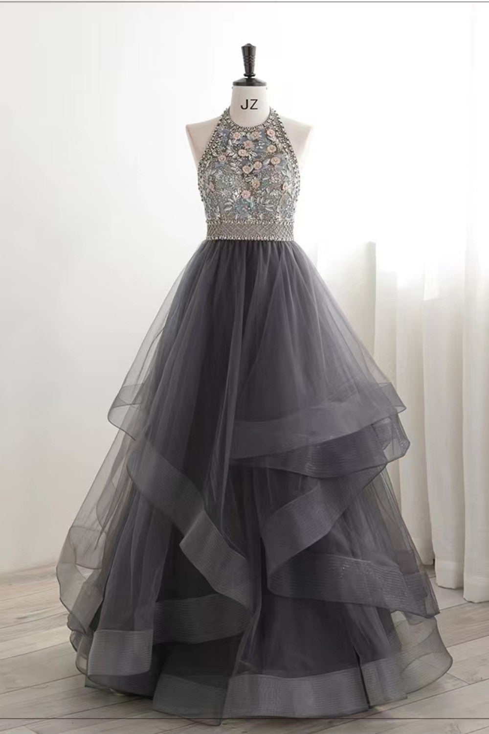 Dressime Asymmetrical Ball Gown Halter Tulle Prom Dress With Beaded dressime Dressime Asymmetrical Ball Gown Halter Tulle Prom Dress With Beaded dressime