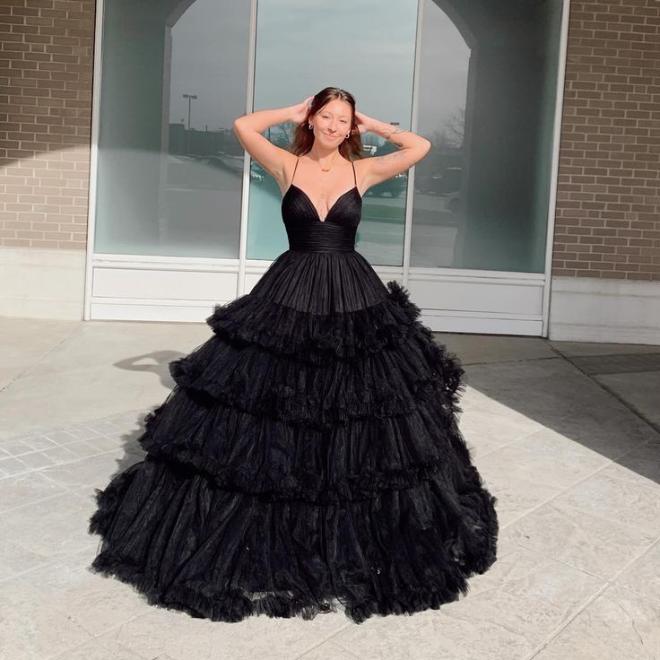 Dressime Ball Gown Spaghetti Straps Corset Tiered Tulle Long Prom Dress dressime