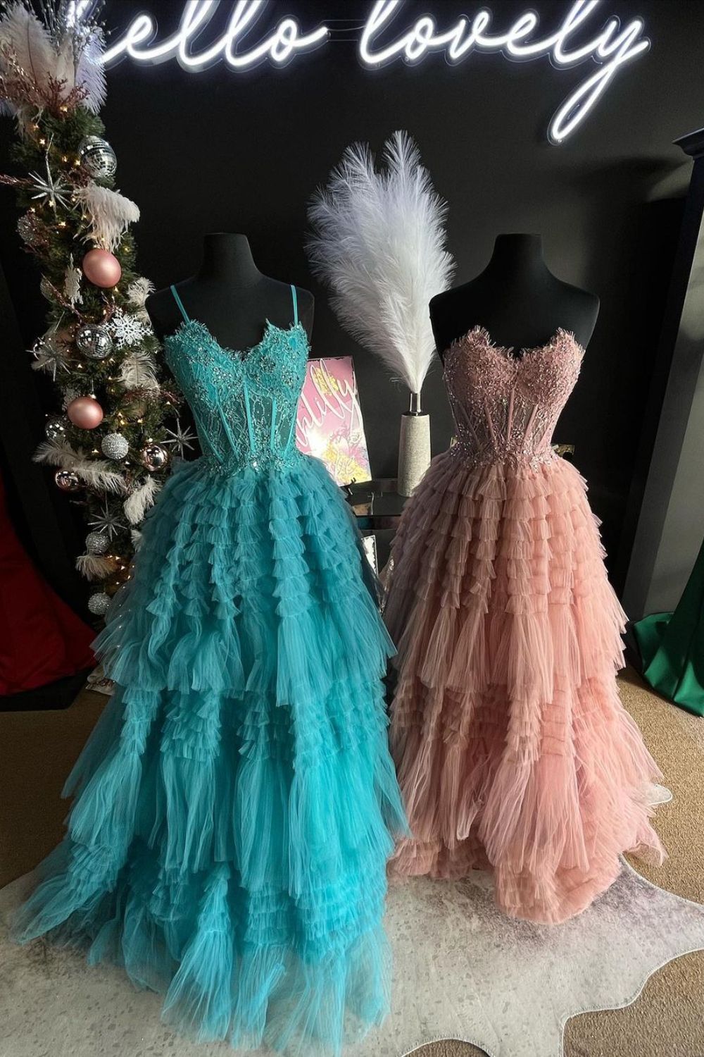 Dressime Ball Gown Sweetheart Tulle Tiered Tulle Long Prom Dresses dressime