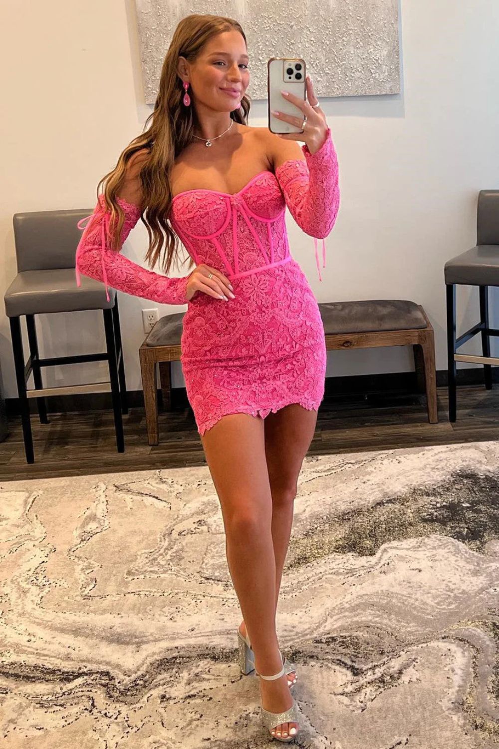 Dressime Bodycon Lace Strapless Pink Homecoming Dress Short Prom Dress dressime Dressime Bodycon Lace Strapless Pink Homecoming Dress Short Prom Dress dressime