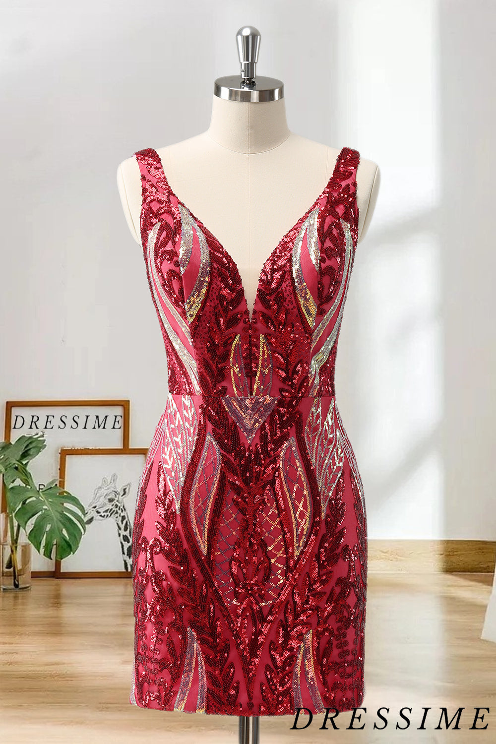 Dressime Bodycon Sequin V Neck Short Homecoming Dresses dressime