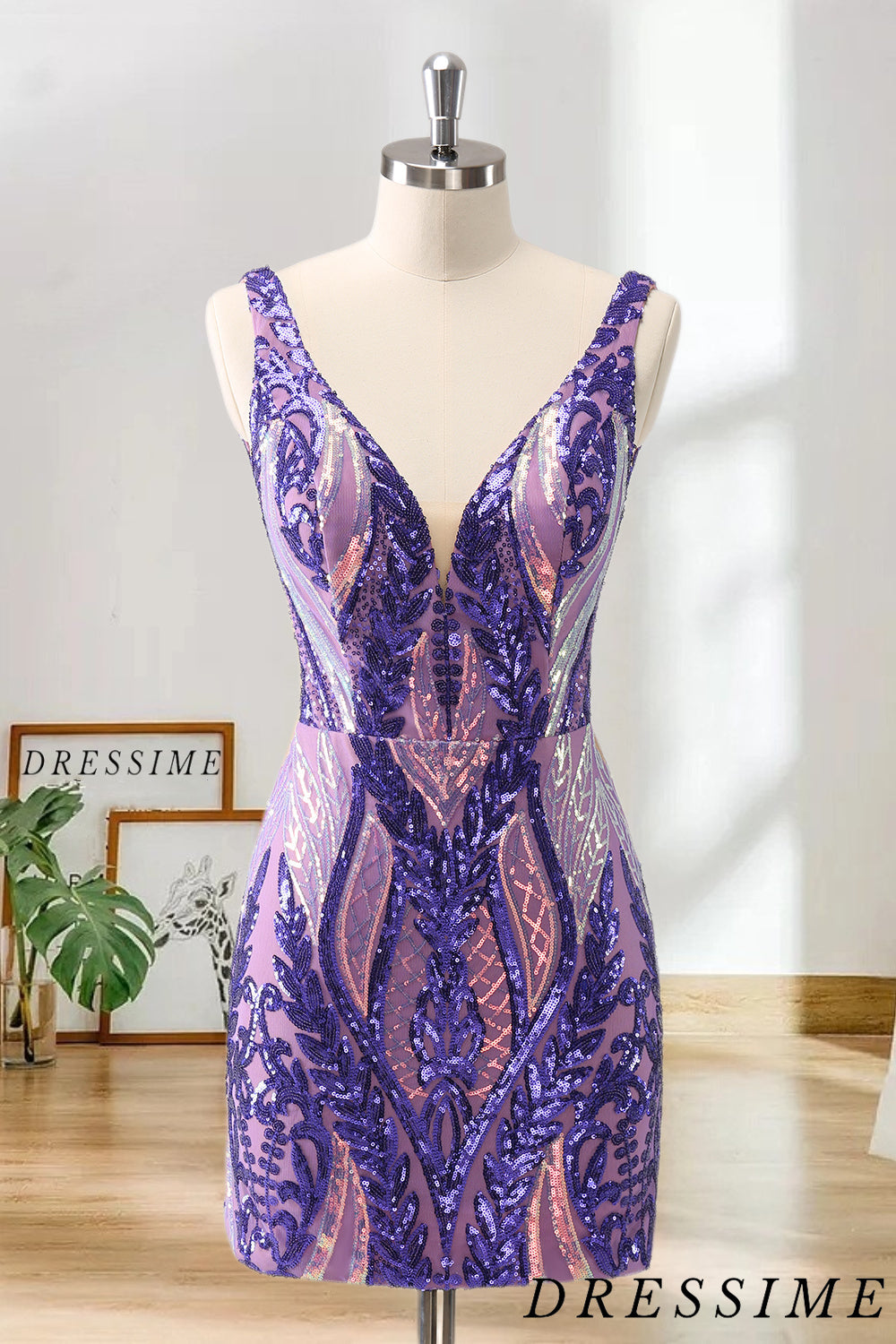 Dressime Bodycon Sequin V Neck Short Homecoming Dresses dressime