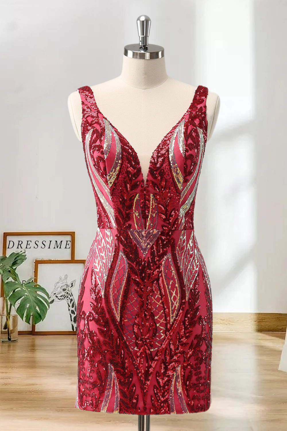 Dressime Bodycon Sequin V Neck Short Homecoming Dresses dressime