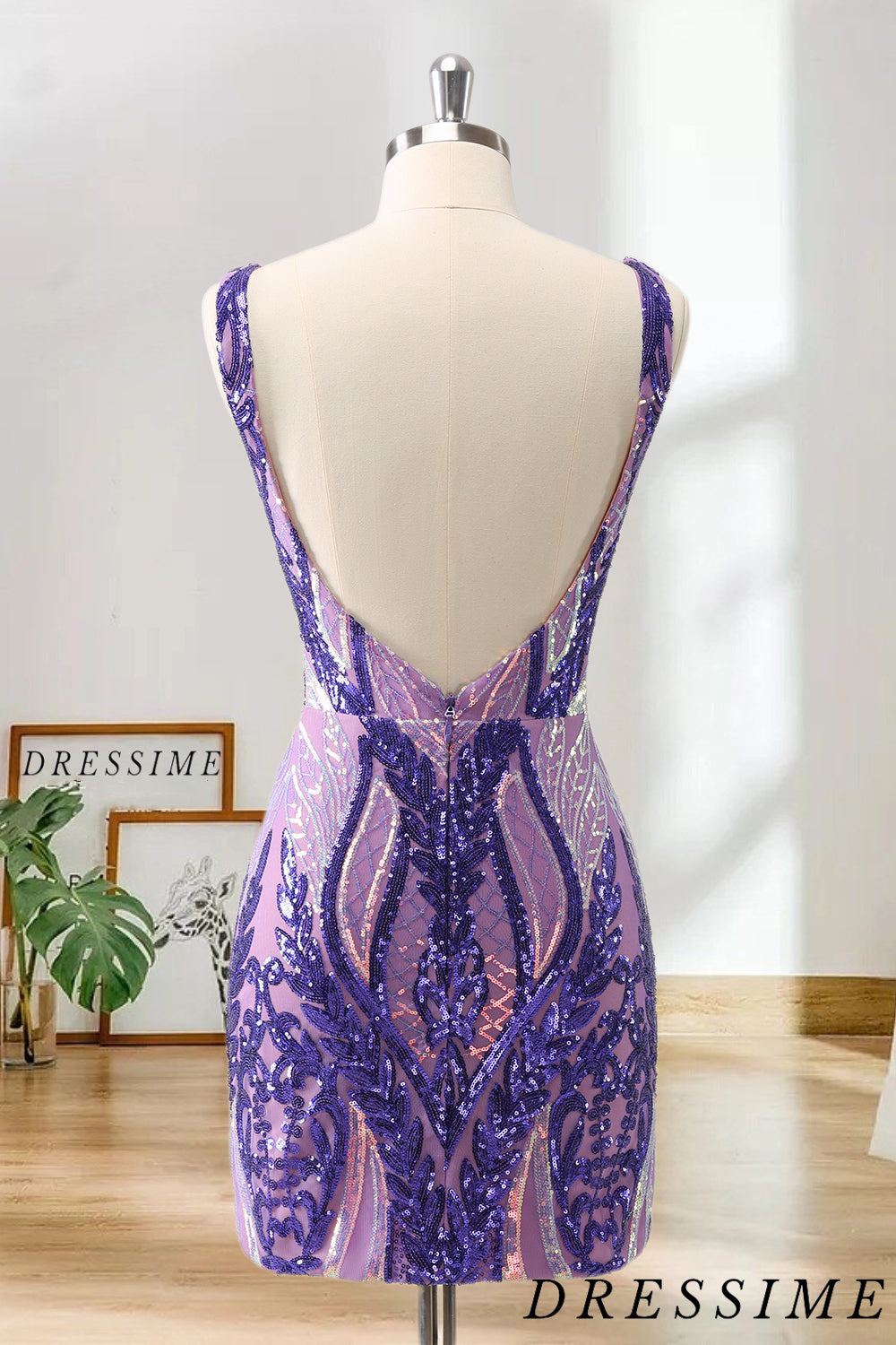 Dressime Bodycon Sequin V Neck Short Homecoming Dresses dressime