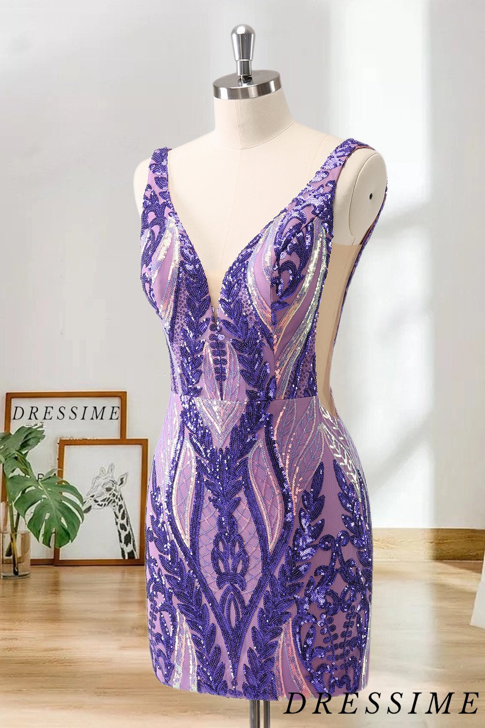 Dressime Bodycon Sequin V Neck Short Homecoming Dresses dressime