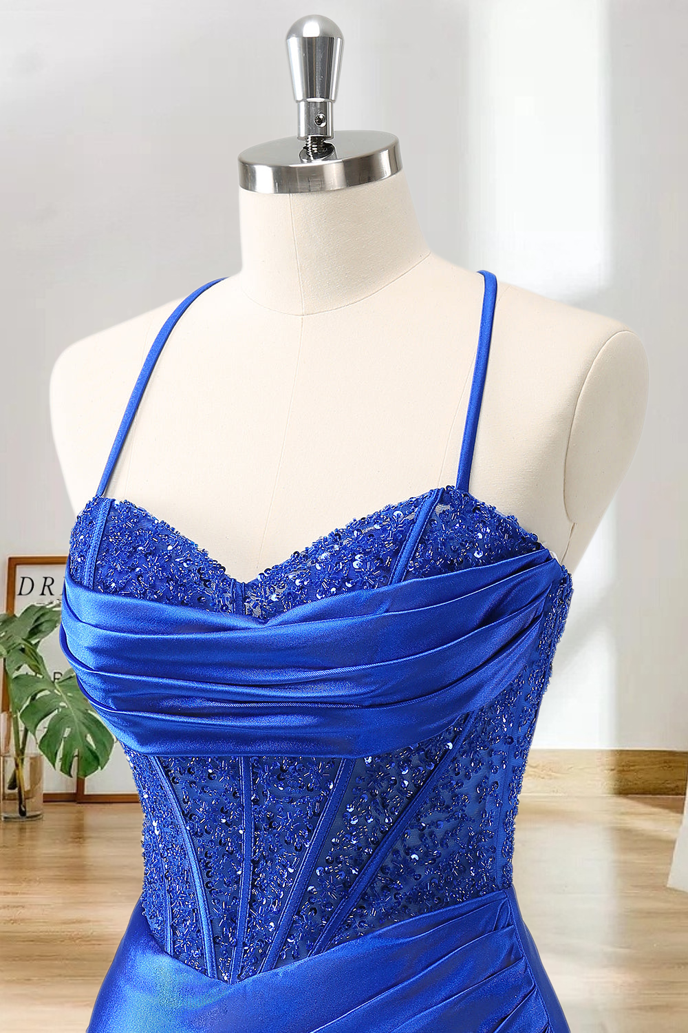 Dressime Bodycon Spaghetti Straps Satin Corset Short/Mini Homecoming Dress with Beaded dressime