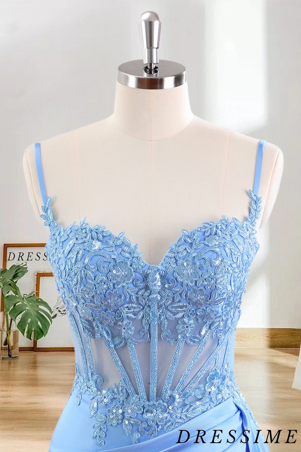 Dressime Bodycon Spaghetti Straps Satin Corset Tight Short/Mini Homecoming Dress With Sequin Appliques dressime