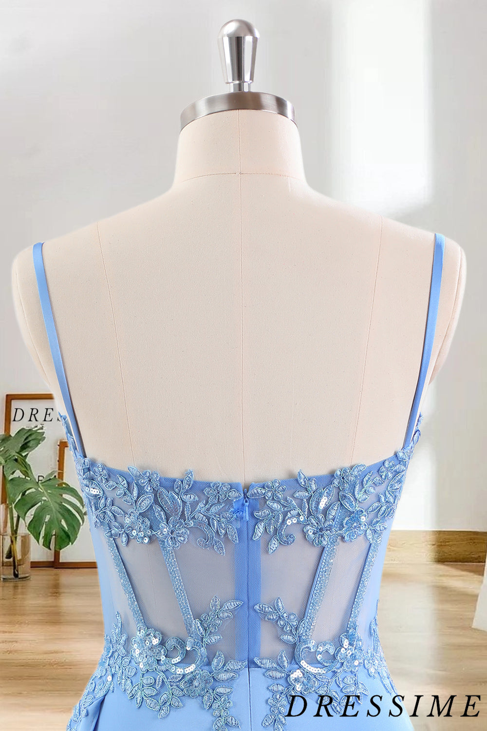 Dressime Bodycon Spaghetti Straps Satin Corset Tight Short/Mini Homecoming Dress With Sequin Appliques dressime