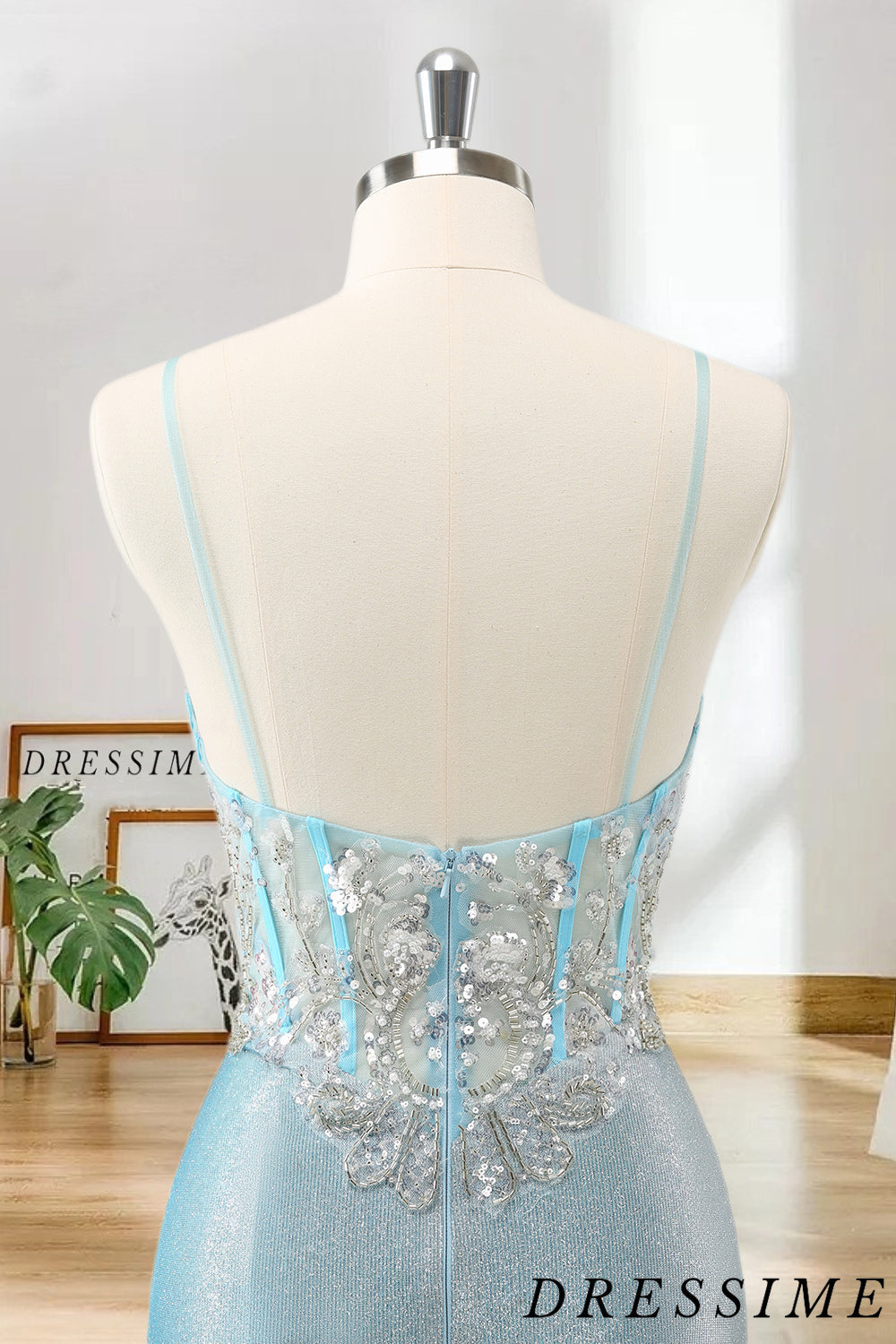 Dressime Bodycon Spaghetti Straps Tight Corset Short/Mini Homecoming Dress with Sequins dressime