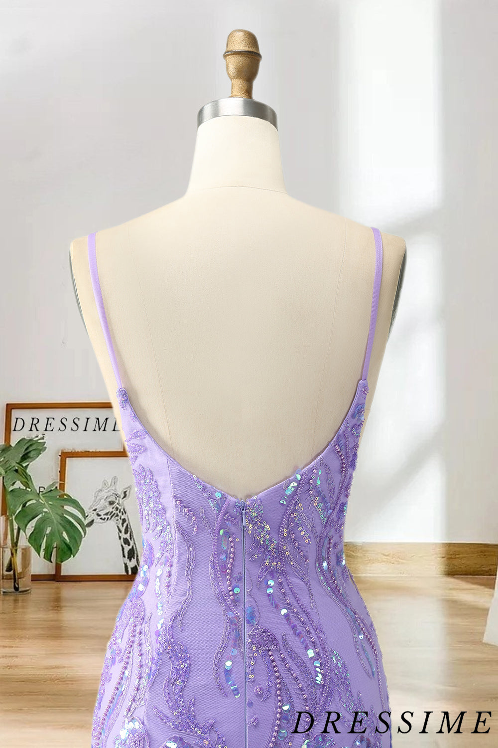 Dressime Bodycon Spaghetti Straps Tight Short/Mini Homecoming Dress with Sequins dressime